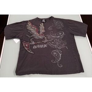 VTG Y2k Avirex T-Shirt Men's XL Gray Winged Reaper Embroidery Grunge Streetwear